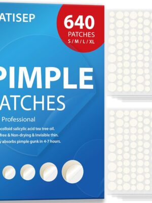 Pimple Patches for Face, 640 Count Hydrocolloid Patch Acne Patches,4 Sizes Zit Patches for Covering, Blemishes and Breakouts, Dots Stickers with Salicylic Acid, Tea Tree Oil & Calendula Oil